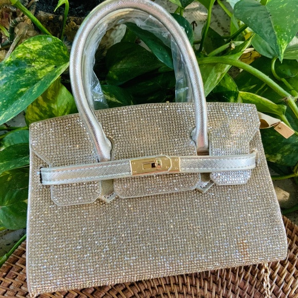 SPARKLING GOLD EVENING HANDBAG 💛 CHAIN STRAP SHOULDER RHINESTONE BLING BAG - Picture 2 of 11